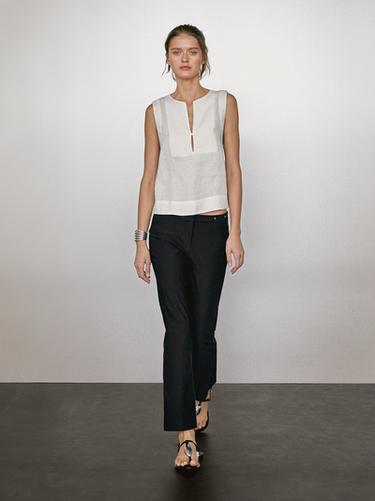 Zara 100% linen blouse with seam details - White