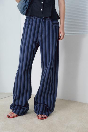 Zara TRF 中腰條紋牛仔褲 - 條紋