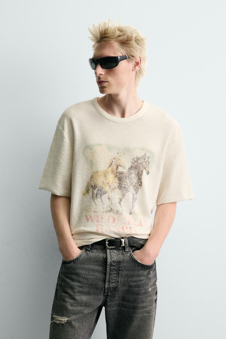 ZARA CONTRAST PRINT KNIT T-SHIRT