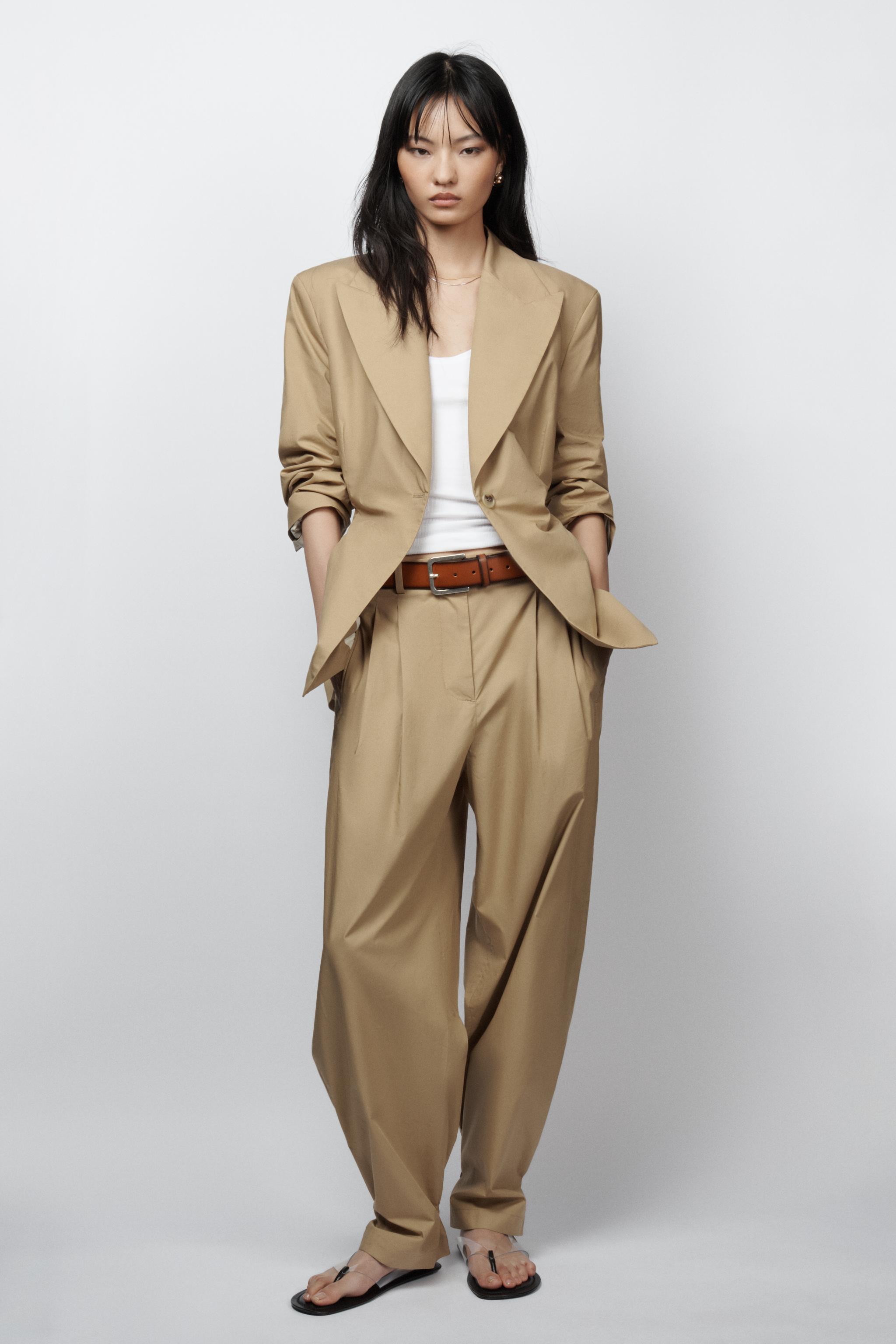 ZARA ORIGINS ダブルスーツ 新品キャメル パンツ2本 XL New Zara Stretch Knit Textured Suit 2 Pieces Jacket 38 Pants 30