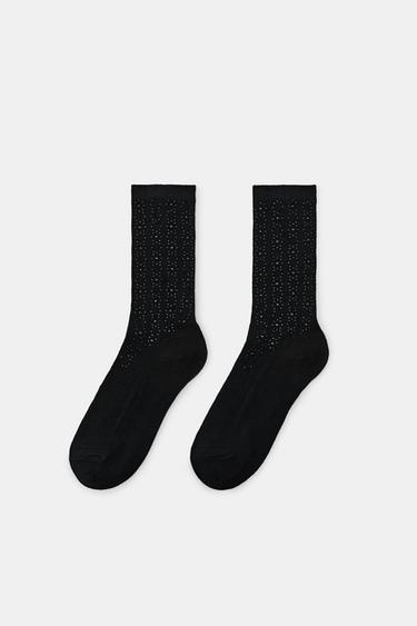 RIBBED RHINESTONE SOCKS - Black by Zara - Image 0