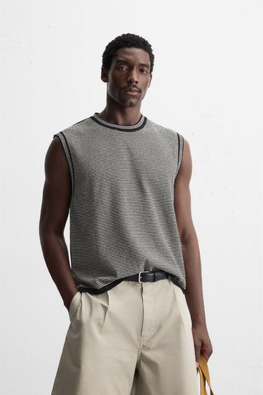 Zara RELAXED FIT KNIT TANK TOP - Striped