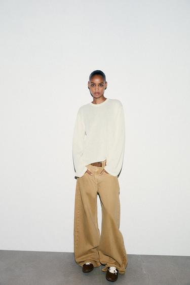 Zara CUT OUT KNIT TOP - Oyster-white