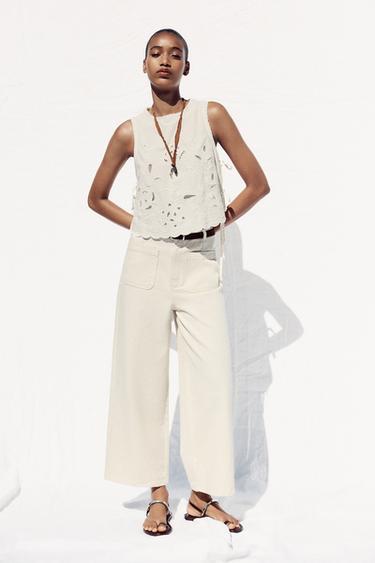 EMBROIDERED TIE TOP - White by Zara