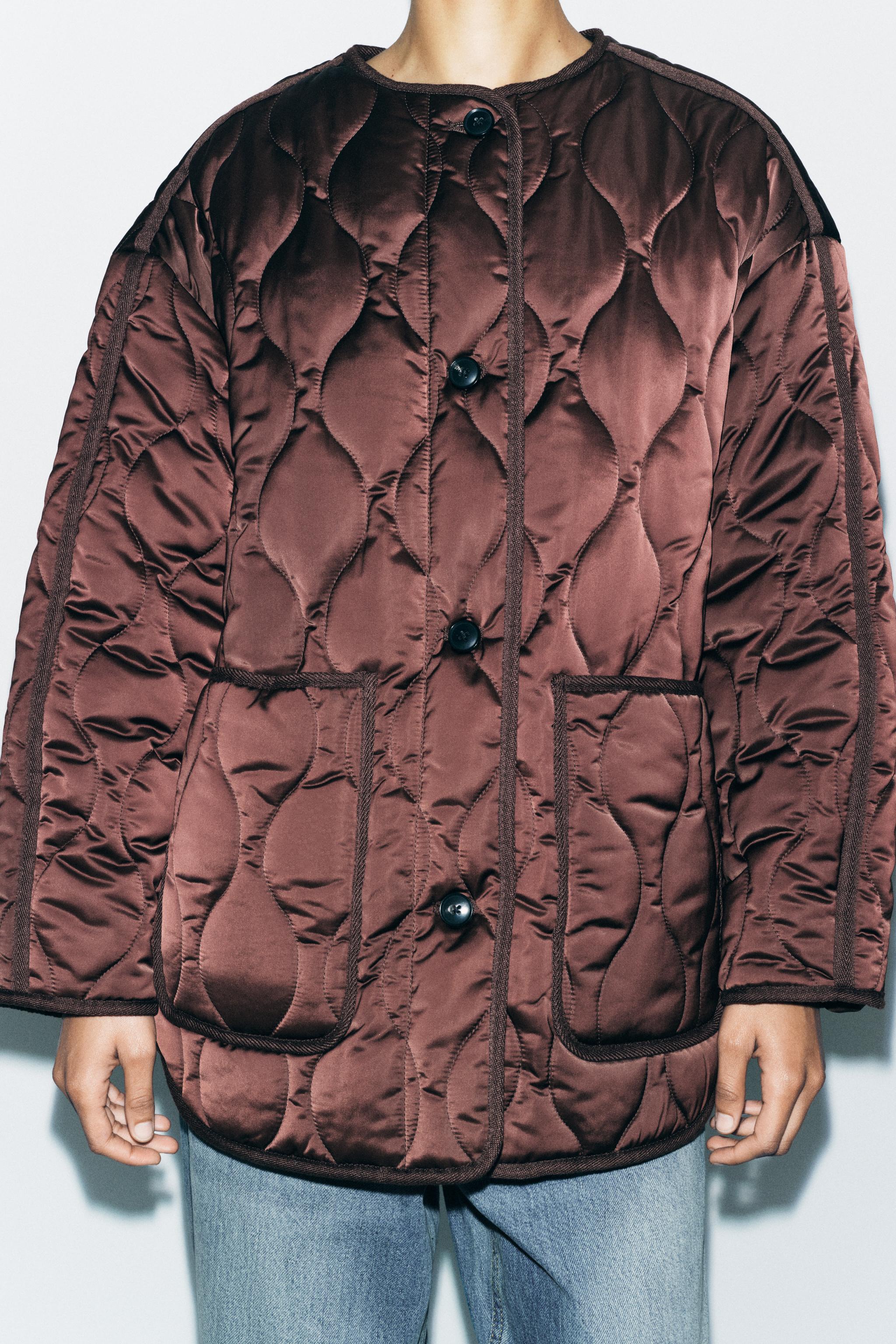 ZARA サテン仕上げ パフジャケット ZW COLLECTION 4088/045 SATIN PADDED JACKET ZW COLLECTION - Brown | ZARA United States