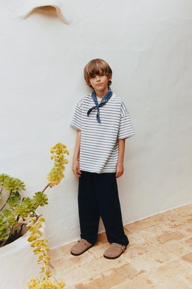 STRUCTURED STRIPED T-SHIRT - Navy / White by Zara - Image 4