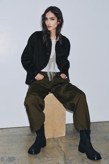 LEATHER ANKLE BOOTS WITH SQUARE TOE - Black by Zara