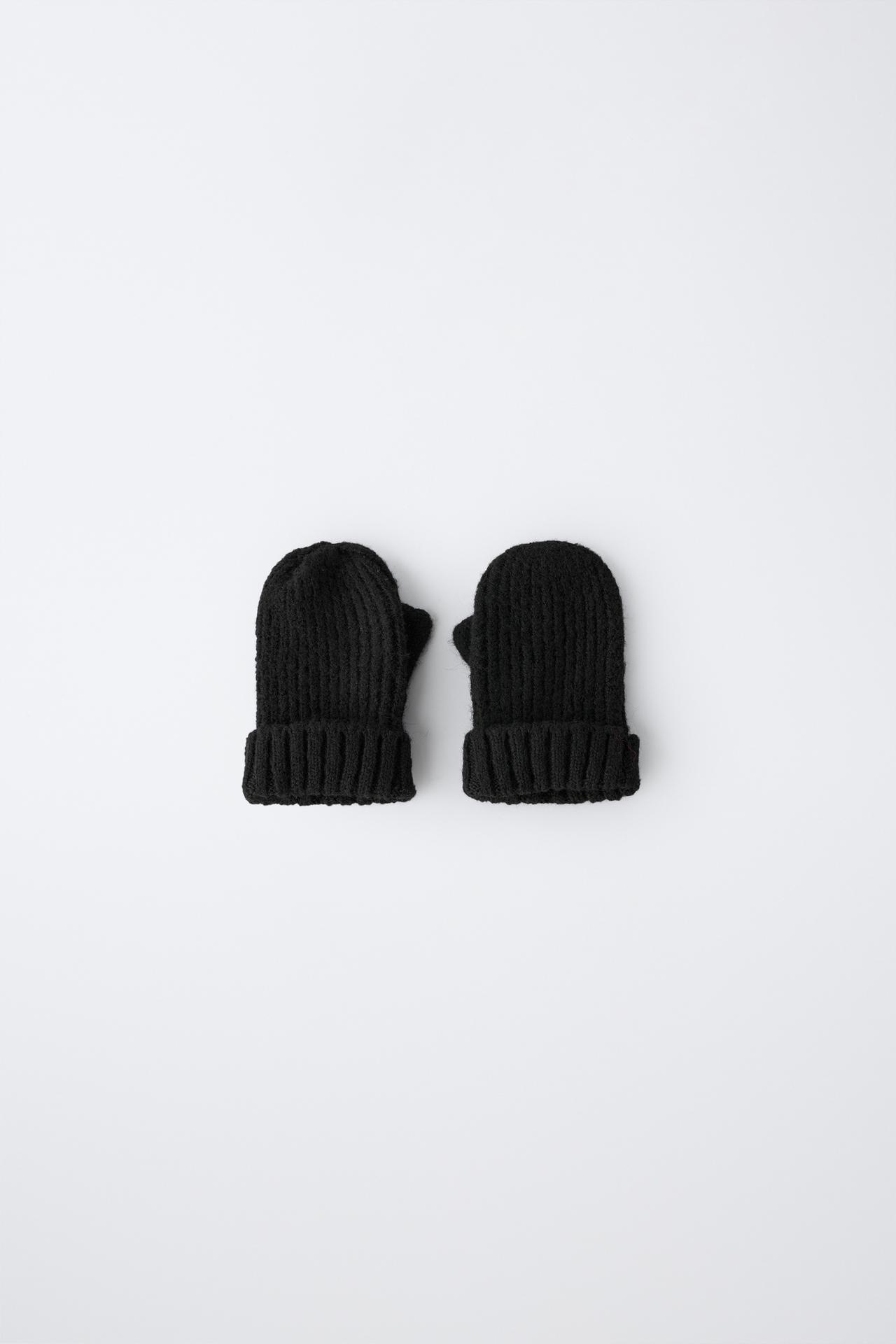 PLAIN KNIT MITTENS — Black