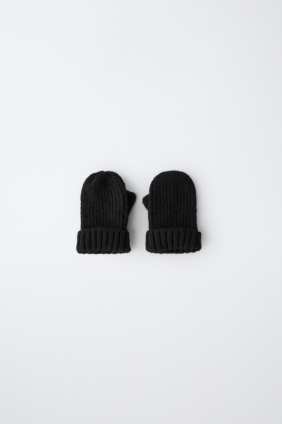 PLAIN KNIT MITTENS - Black by Zara - Image 0