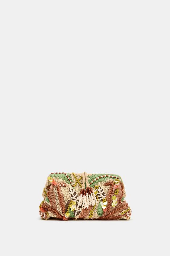 BEADED PRINT POUCH