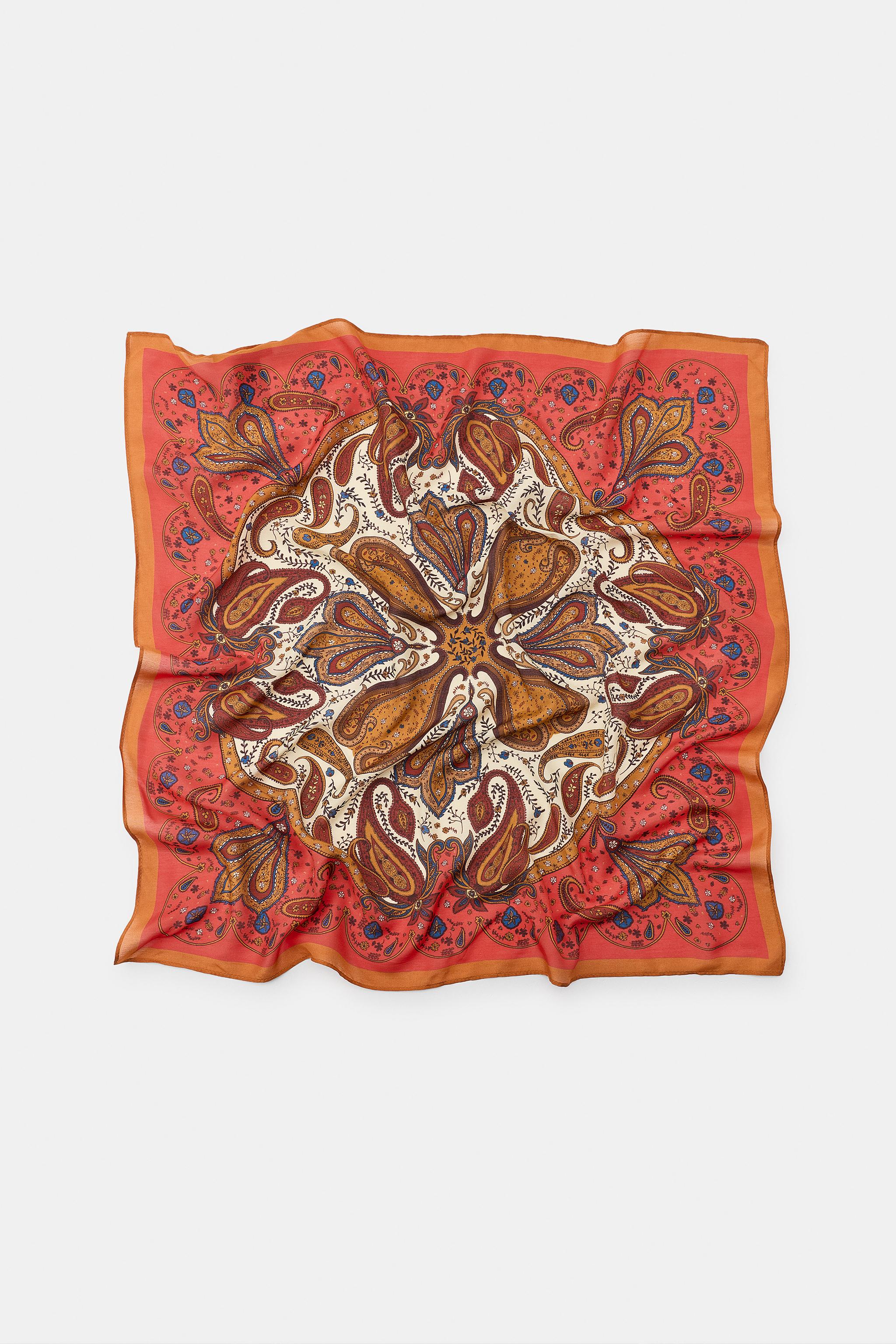 PAISLEY PRINT VISCOSE SILK SCARF — Red
