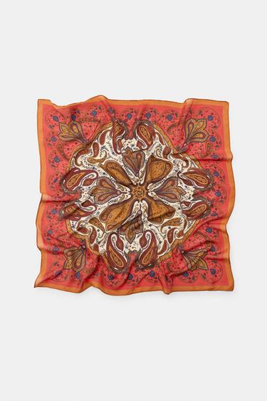 VISCOSE SILK PAISLEY PRINT SCARF - Red by Zara