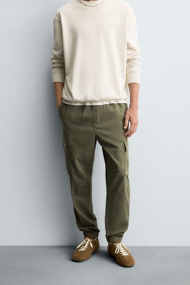 Zara SLIM FIT CARGO PANTS - Khaki