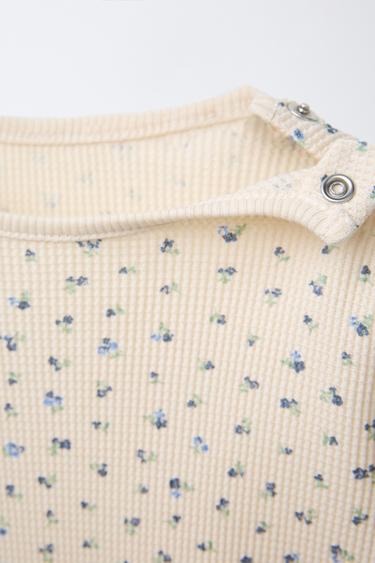 ENSEMBLE BODY ET LEGGING GAUFRÉ À FLEURS - Bleu de Zara - Image 2