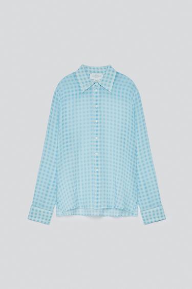 LIGHTWEIGHT 100% WOOL PLAID SHIRT — Light blue 1