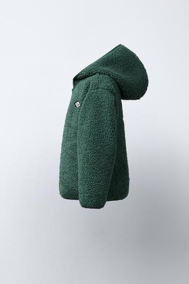FAUX SHEARLING JACKET WITH HOOD - Green by Zara