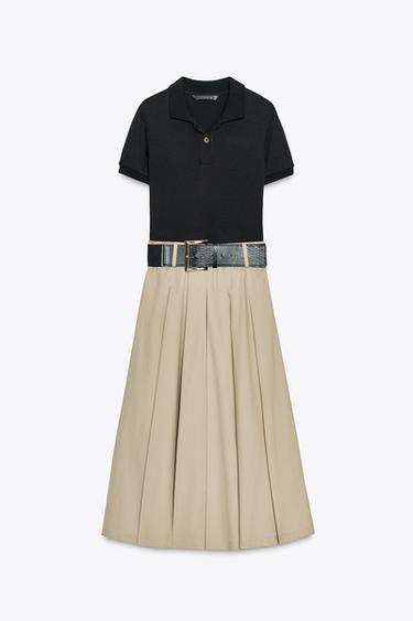 BELTED COMBINATION DRESS - Sand / Black by Zara - Image 6