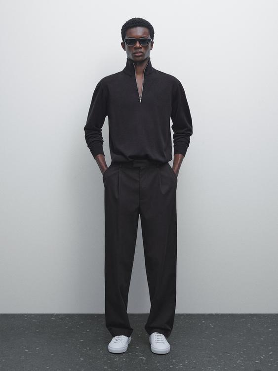 Mock neck knit sweater with zip