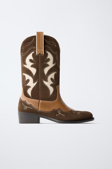 Zara ČIZME WESTERN STIL OD MATERIJALA KOŽA S KONTRASTOM – Smeđa