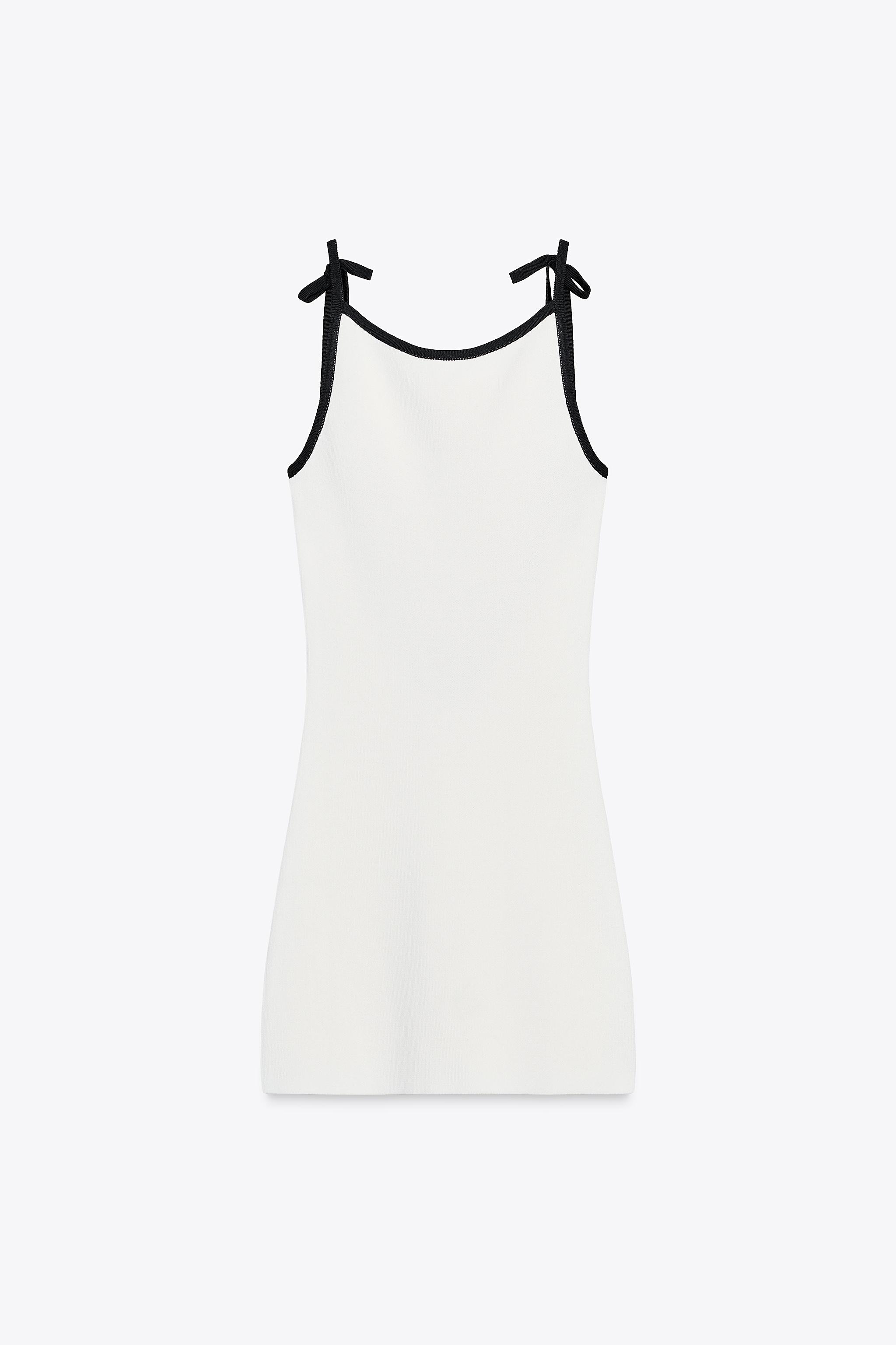 コントラストリボン付きニットミニワンピース - ホワイト | ZARA