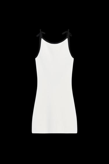 Zara CONTRAST TIE KNIT MINI DRESS - White - Image 0