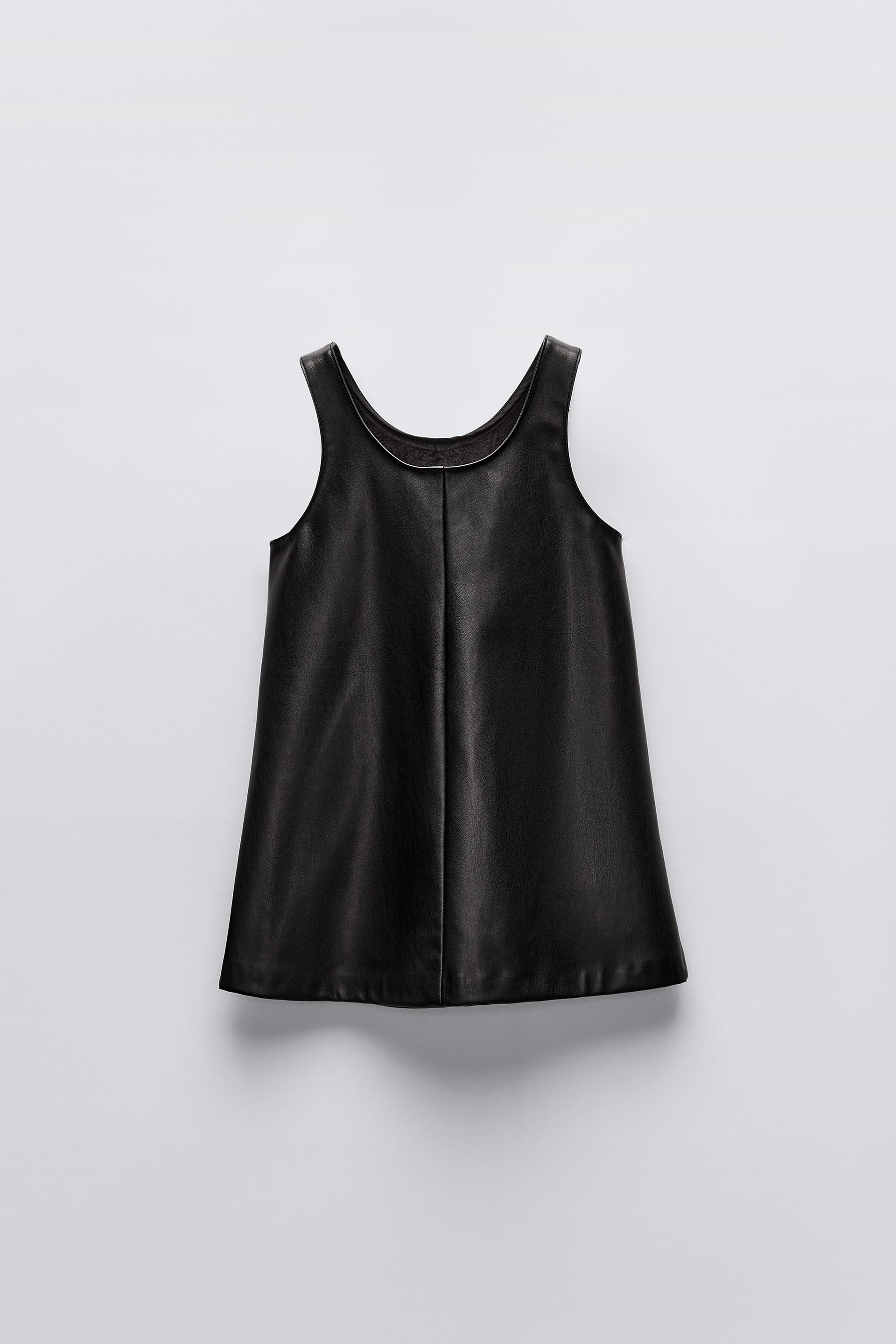 FLORAL FAUX LEATHER PINAFORE DRESS Black ZARA Canada