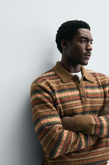 POLO EN MAILLE JACQUARD GÉOMÉTRIQUE - Marron de Zara - Image 4