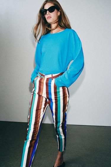 Zara STRIPED MOM FIT TROUSERS - Multicolored