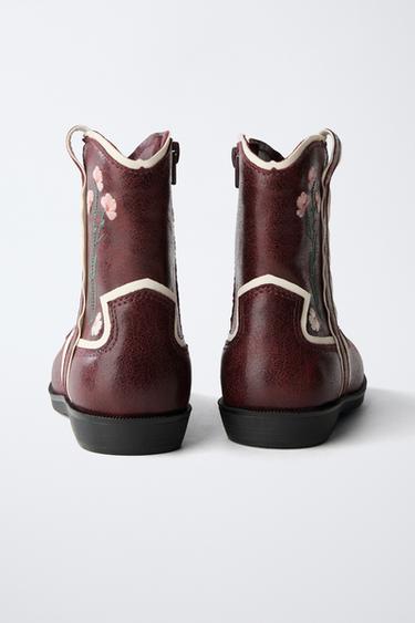 EMBROIDERED COWBOY BOOTS - Maroon by Zara - Image 4