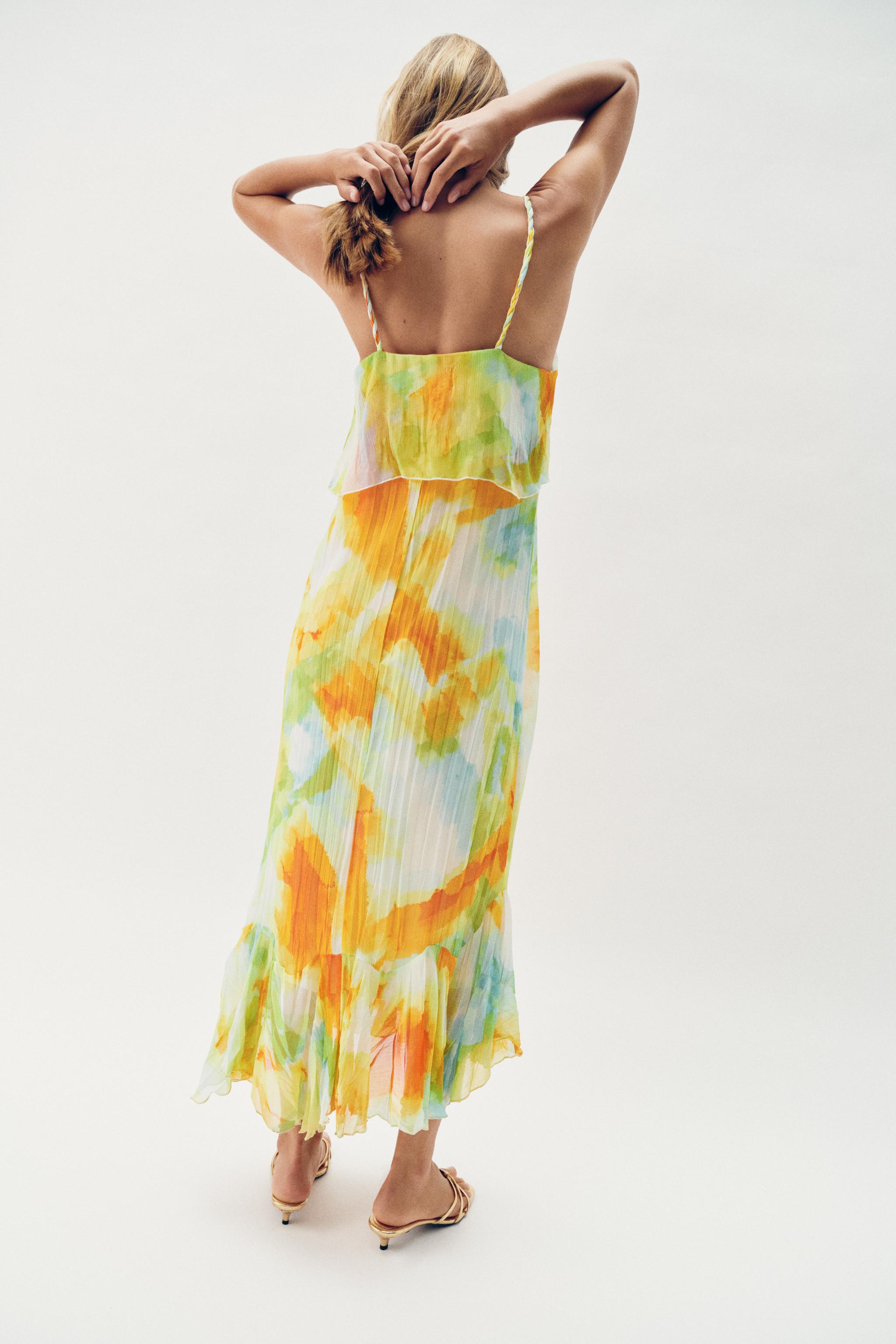 PRINTED RUFFLE MIDI DRESS