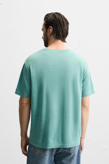 T-SHIRT MÉLANGE LIN - Vert pastel de Zara - Image 2
