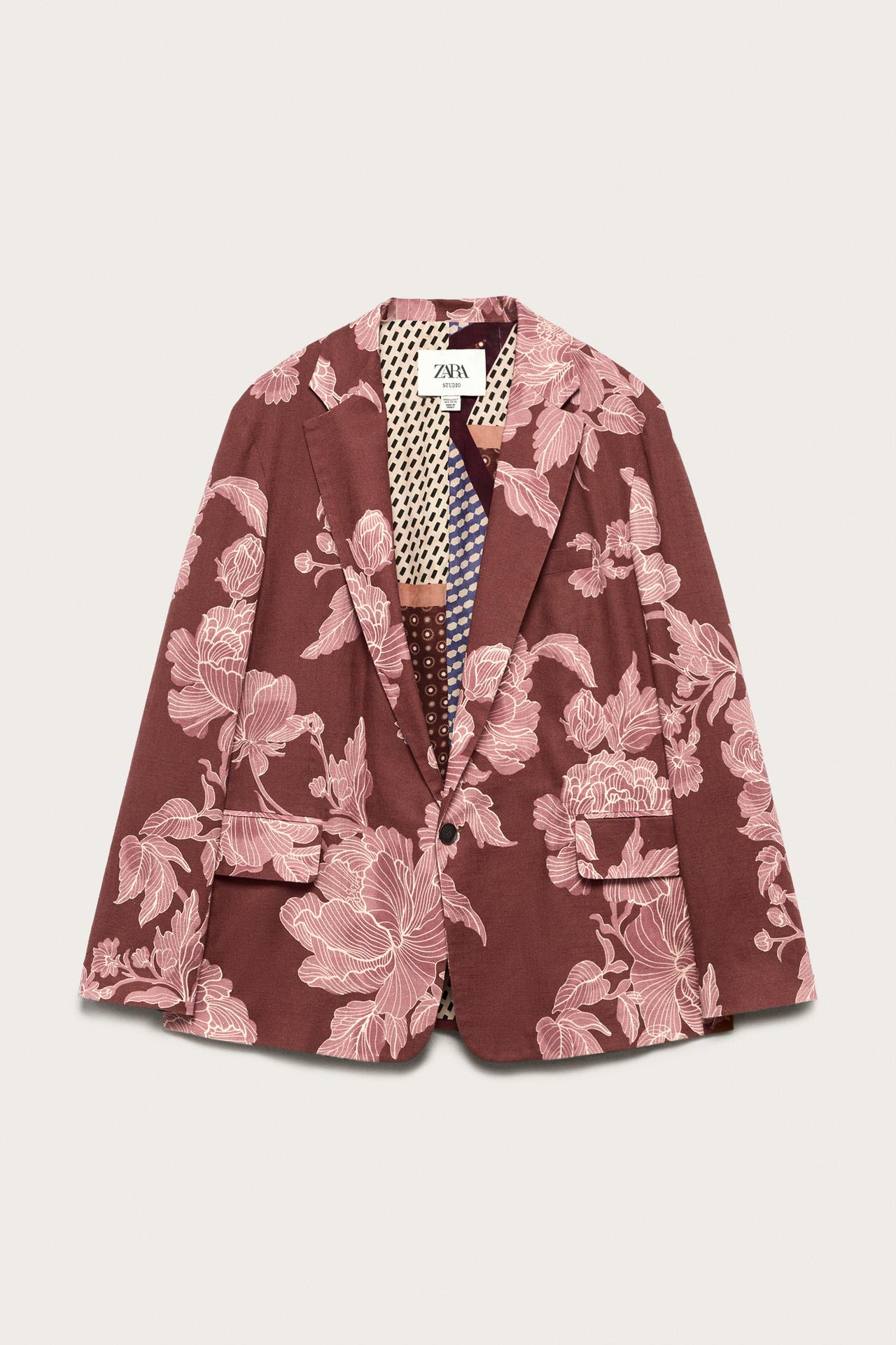 LIMITED EDITION PRINTED LINEN-COTTON RELAXED FIT BLAZER — Printed