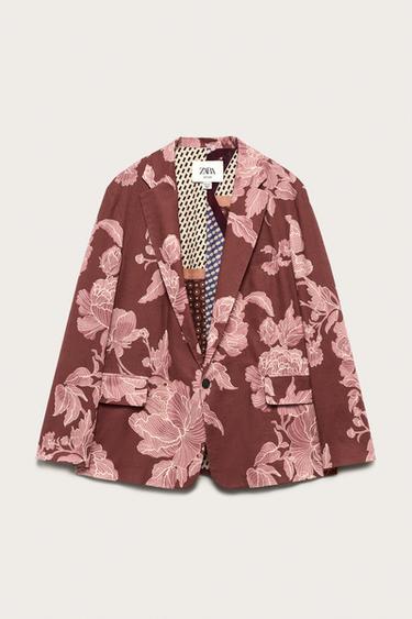 LIMITED EDITION PRINTED LINEN-COTTON RELAXED FIT BLAZER — Printed 1
