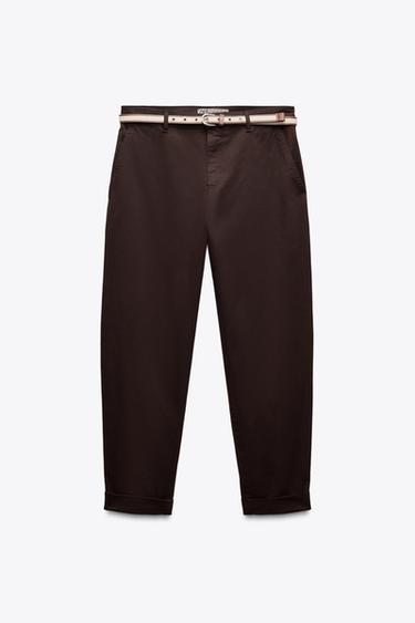 BELTED CHINO TROUSERS - Brown by Zara - Image 4