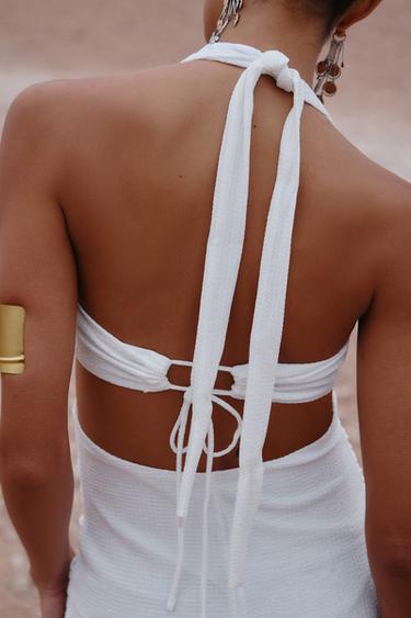 BEADED TEXTURED MIDI DRESS - White by Zara - Image 3