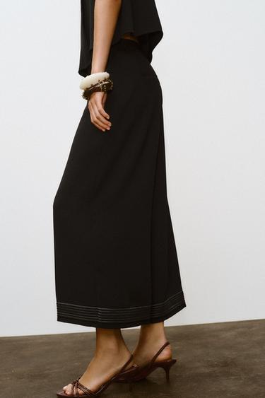 PLEATED HEM CULOTTE TROUSERS - Black by Zara - Image 4