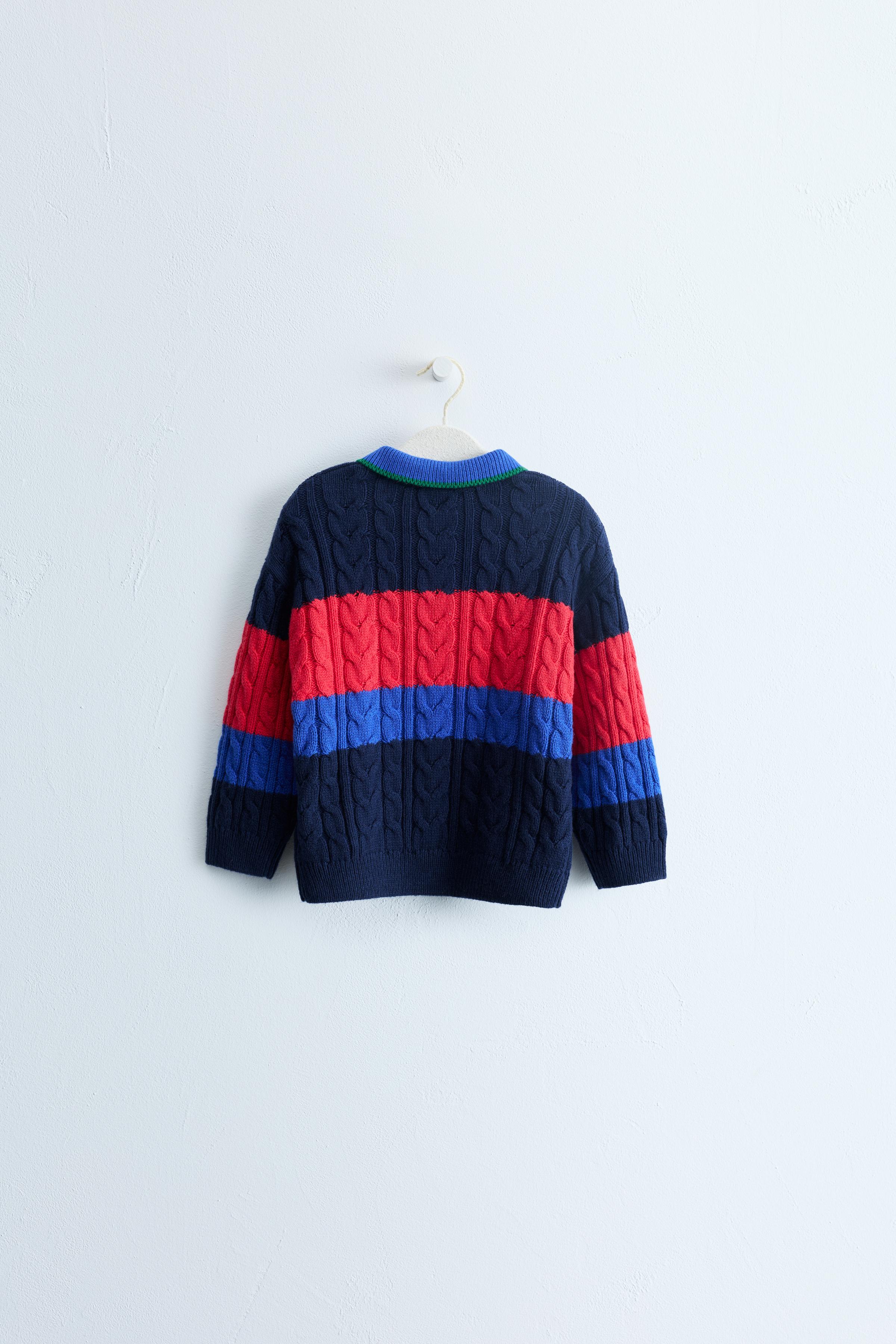 Детские свитеры Zara TIMELESS - COTTON AND WOOL CABLE-KNIT POLO JUMPER — фото 3