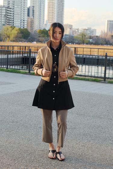 LEATHER EFFECT BOMBER JACKET - Dark camel by Zara