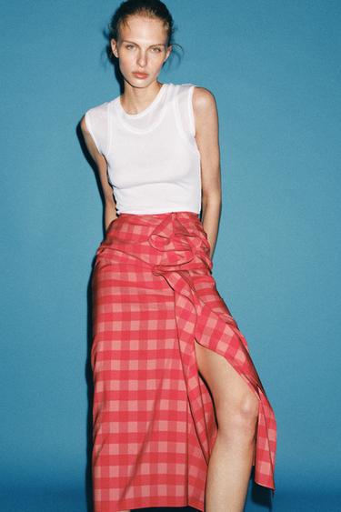 JUPE MIDI VOLANTS ZW COLLECTION - Rouge de Zara - Image 3