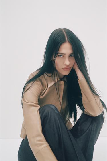 Zara TRF WAXED LOW-RISE JEANS - Chocolate