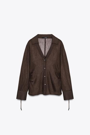 SEMI-SHEER SHIRT WITH TIES - Dark brown by Zara - Image 6