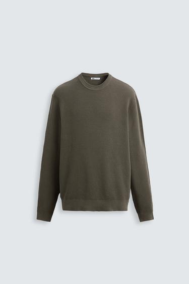 Zara BASIC TEXTURED SWEATER - Dark tan
