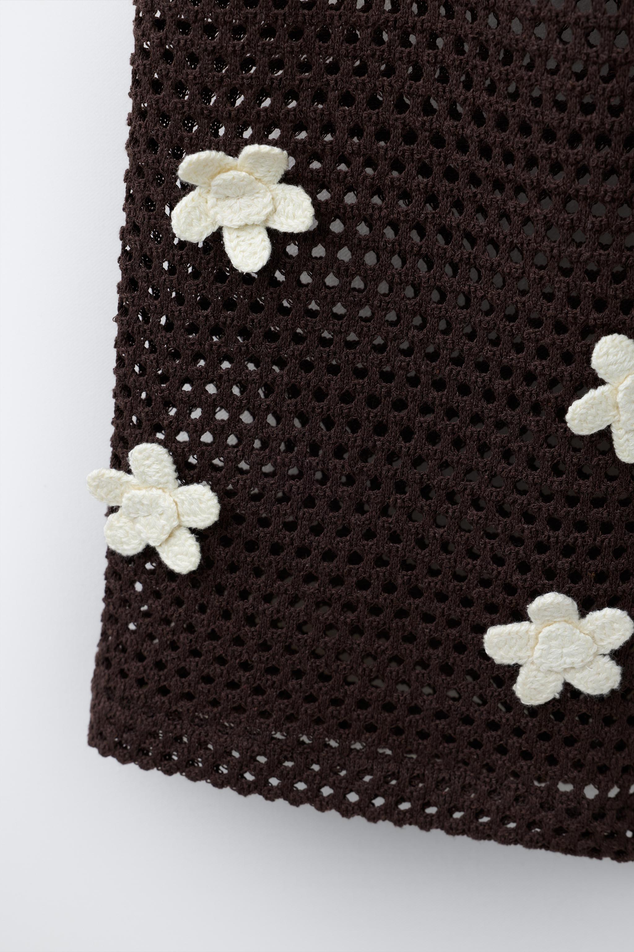 WIDE LEG CROCHET FLOWER PANTS - Brown | ZARA United States