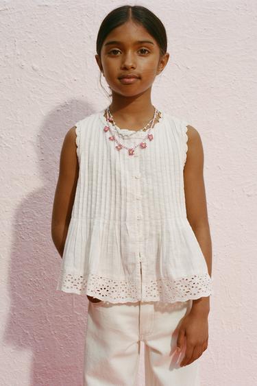 SHIRT WITH PINTUCKS AND EMBROIDERY - Oyster-white by Zara