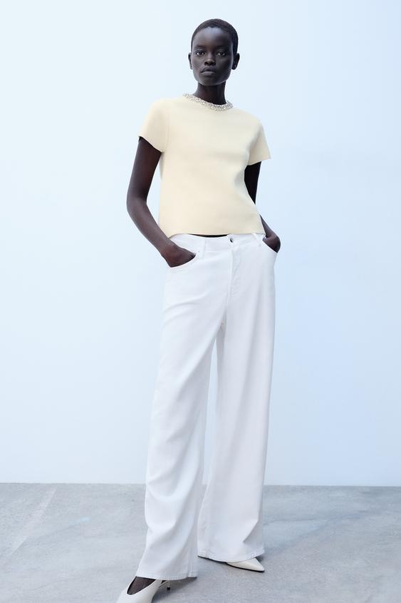 JERSEY PUNTO CUELLO JOYA - Crema de Zara - Imagen 0