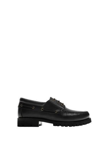 LEATHER DECK SHOES - Black by Zara