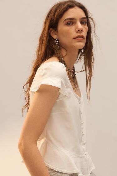 LIMITED EDITION ROMANTIC BUTTON-UP TOP - Ice by Zara - Image 1