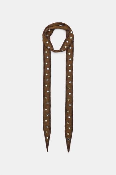 MIRROR DETAIL SCARF WITH CONTRAST STITCHING - Brown by Zara