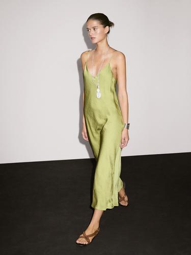 Zara Flowing satin midi dress - Apple green - Image 0