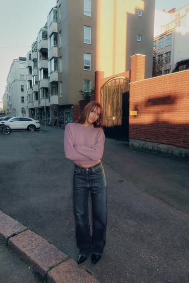 Zara TRF 系列高腰直筒寬版牛仔褲 - 海藍色